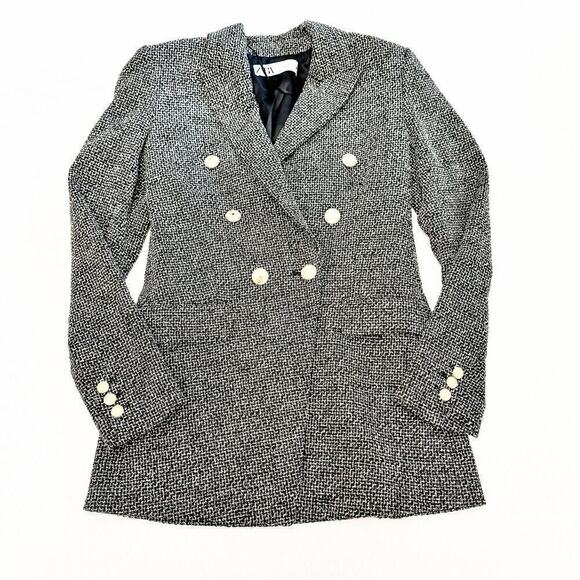 Zara Black and White Tweed Blazer Woven Texture Size XS - Picture 1 of 10